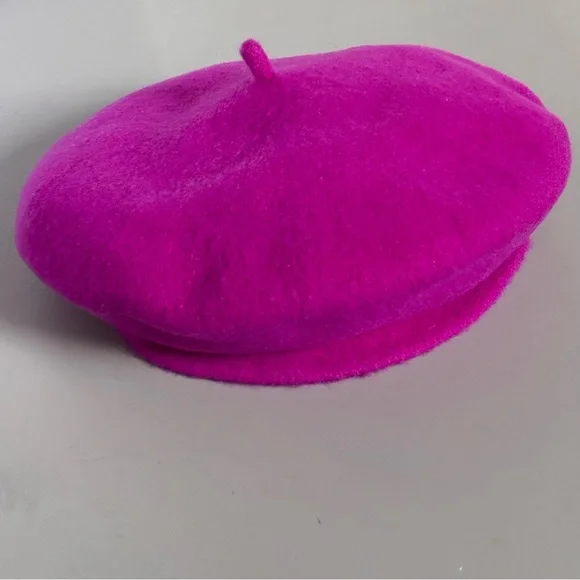 Chic Color Pop Fuchsia French Beret 100% Czech Wool Headwear Basque Hat - Picture 4 of 6